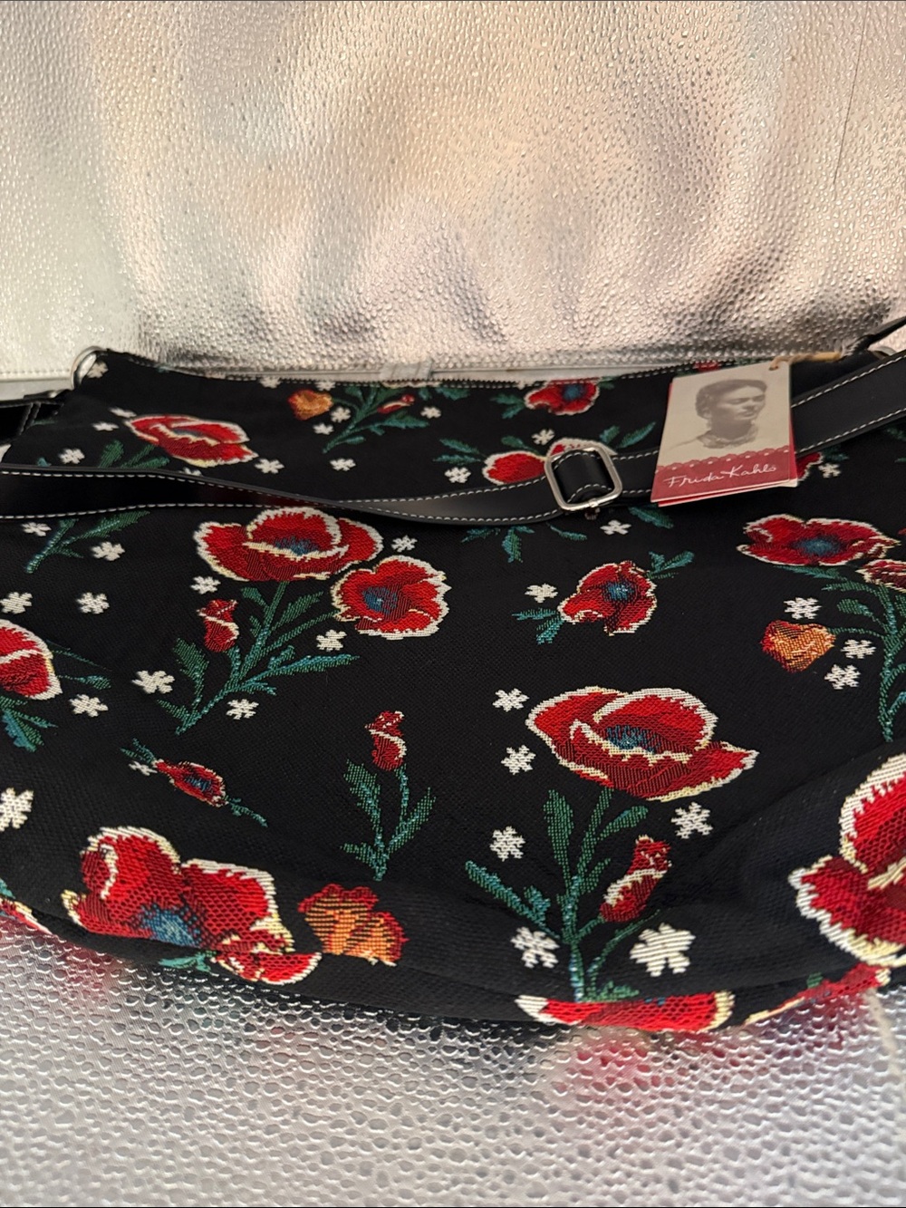 NWT Frida Kahlo (Pioneer in LBGTQ well known painter)Black Floral Crossbody Bag